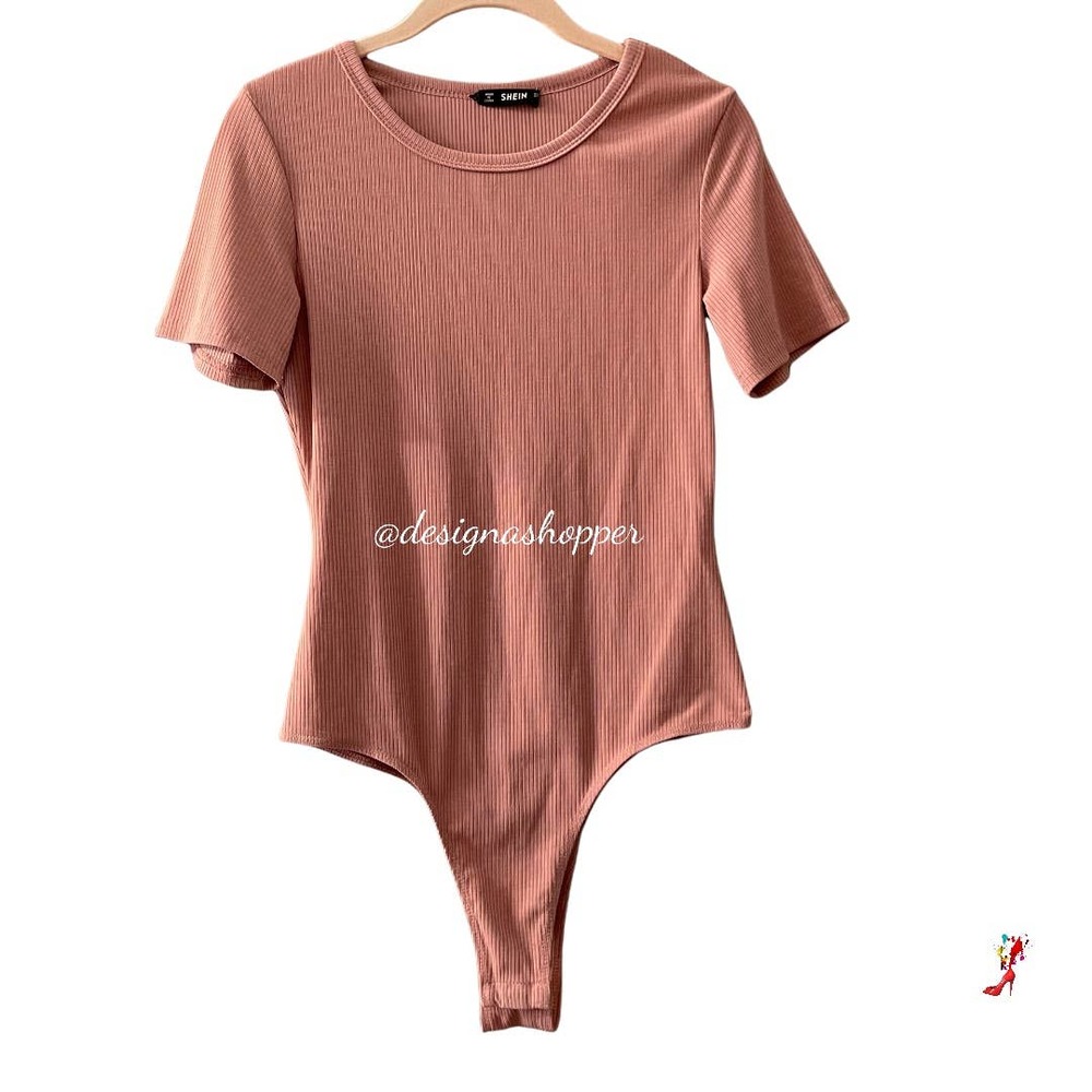SHEIN Mauve Pink Ribbed Short Sleeve Bodysuit EUC Med